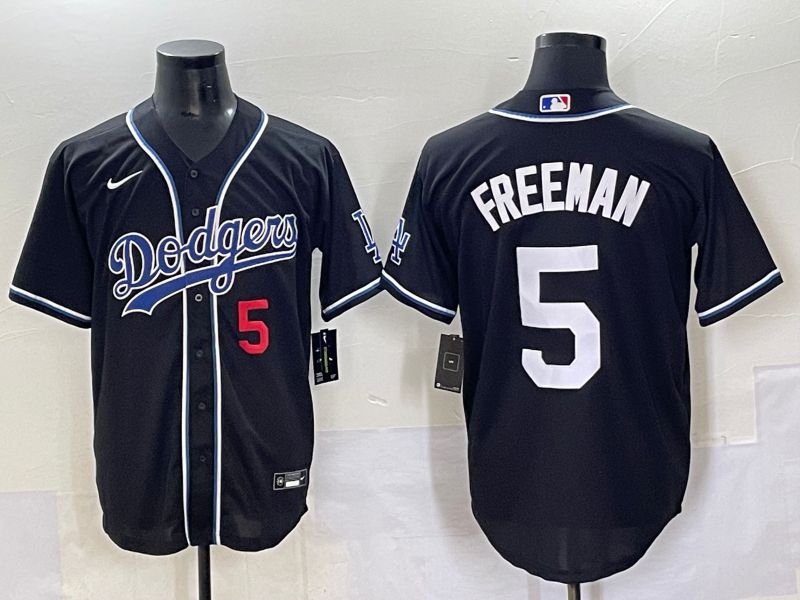 Men 2025 Los Angeles Dodgers 5 Freeman Black Three generations Fashion Nike MLB Jersey style 7042